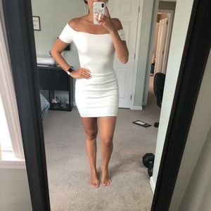 Lulus white off the shoulder dress. Bride/ bridal!